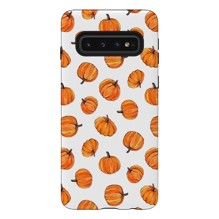 Galaxy S10 StrongFit Tiny Pumpkin Polka Dots on White by Micklyn Le Feuvre