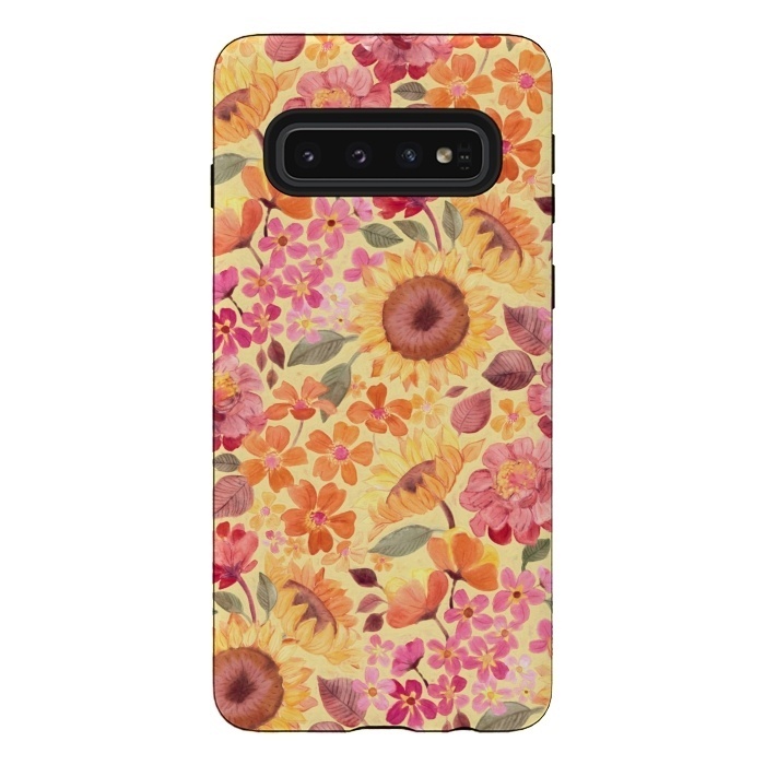 Galaxy S10 StrongFit Happy Boho Autumn Floral  by Micklyn Le Feuvre