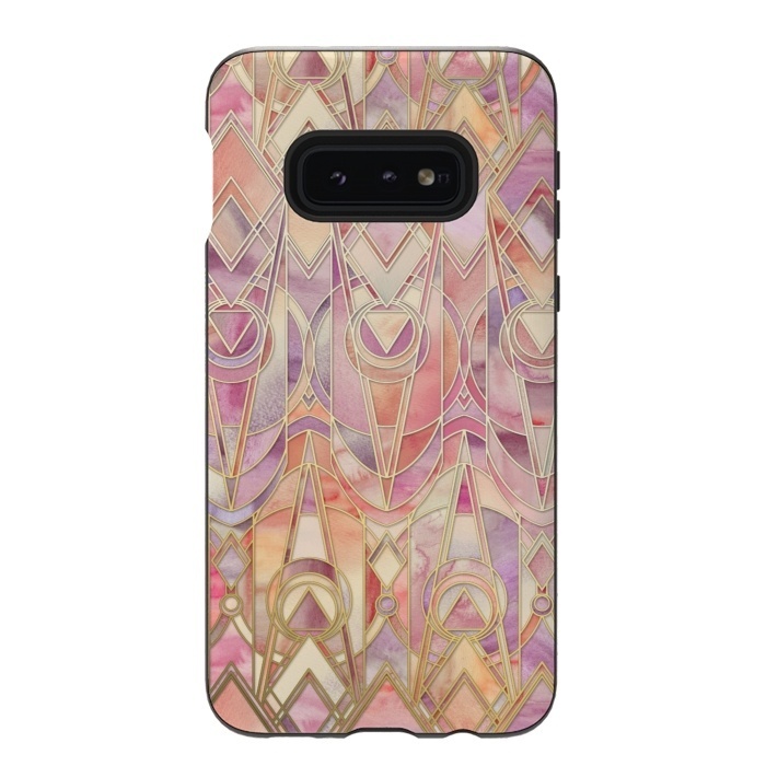 Galaxy S10e StrongFit Autumn Peach and Amethyst Art Deco Pattern by Micklyn Le Feuvre