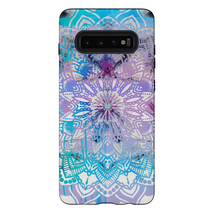 Galaxy S10 plus StrongFit Blue lavender mandala drawing on white marble by Oana 