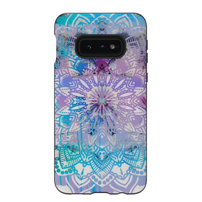 Galaxy S10e StrongFit Blue lavender mandala drawing on white marble by Oana 