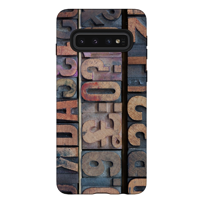 Galaxy S10 StrongFit Old Wooden Print Blocks by Andrea Haase