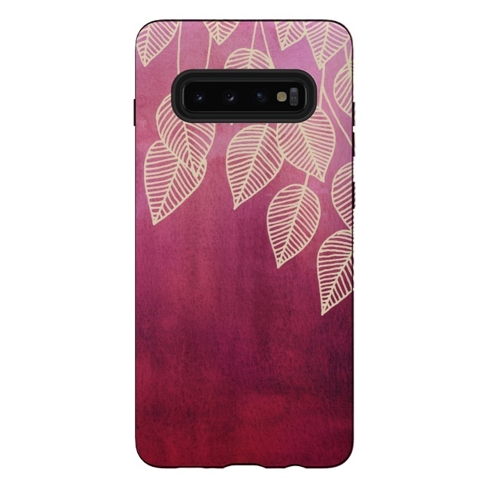 Galaxy S10 plus StrongFit Magenta Garden in watercolor and ink by Micklyn Le Feuvre
