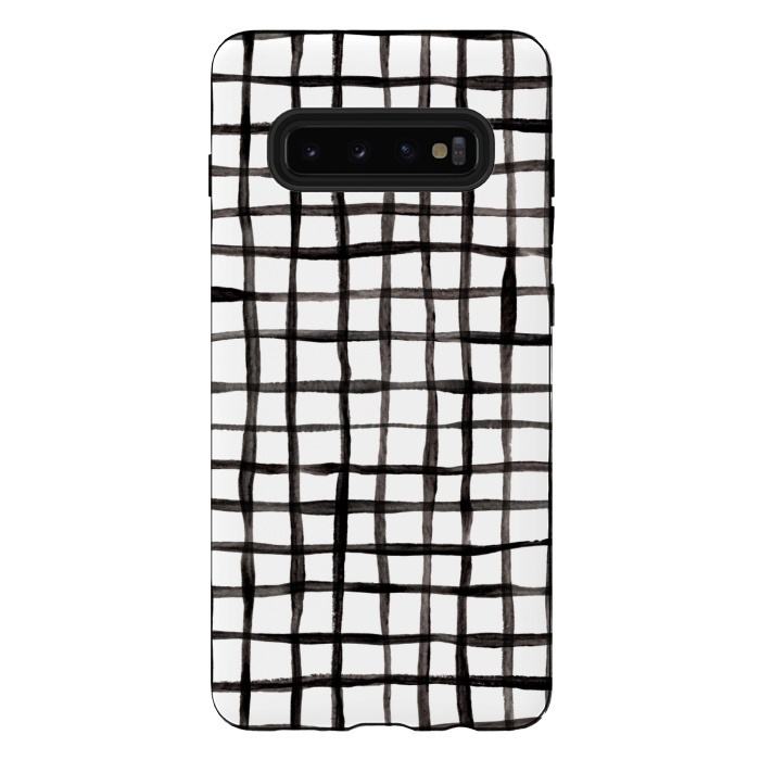 Galaxy S10 plus StrongFit Modern Graphic Black and White Hand Painted Grid by Micklyn Le Feuvre
