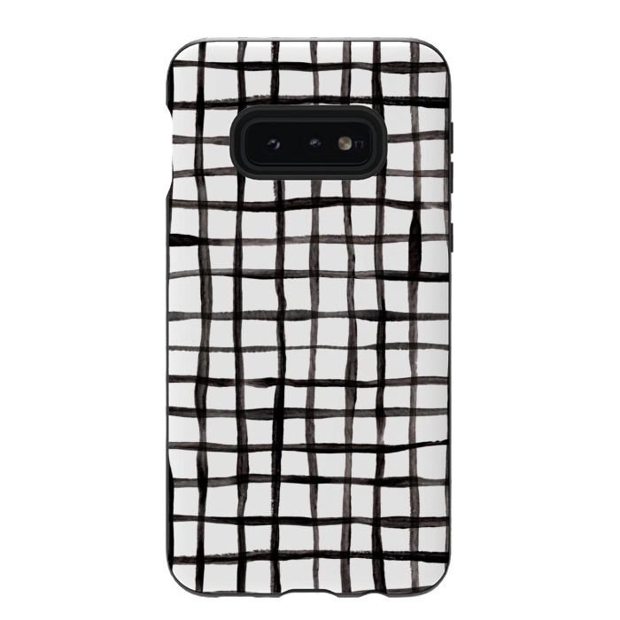 Galaxy S10e StrongFit Modern Graphic Black and White Hand Painted Grid by Micklyn Le Feuvre