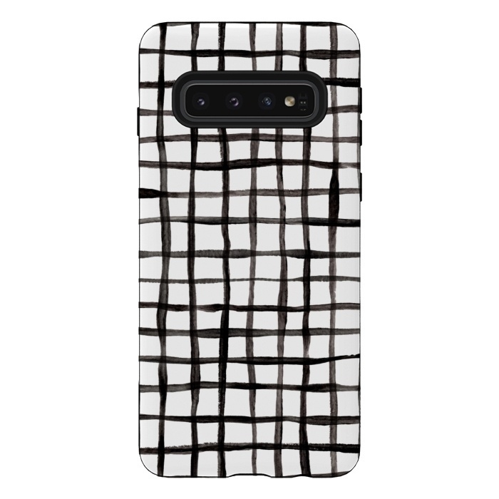 Galaxy S10 StrongFit Modern Graphic Black and White Hand Painted Grid by Micklyn Le Feuvre