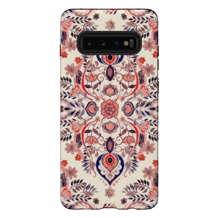 Galaxy S10 plus StrongFit Modern Folk in Coral Red and Indigo by Micklyn Le Feuvre