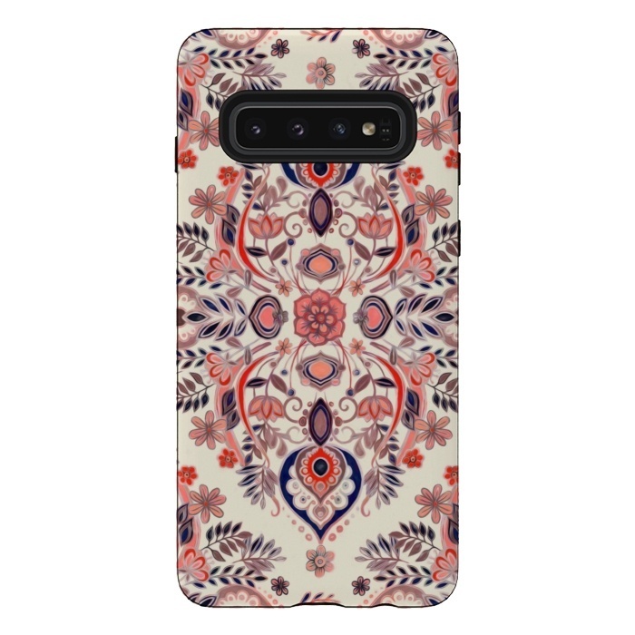 Galaxy S10 StrongFit Modern Folk in Coral Red and Indigo by Micklyn Le Feuvre