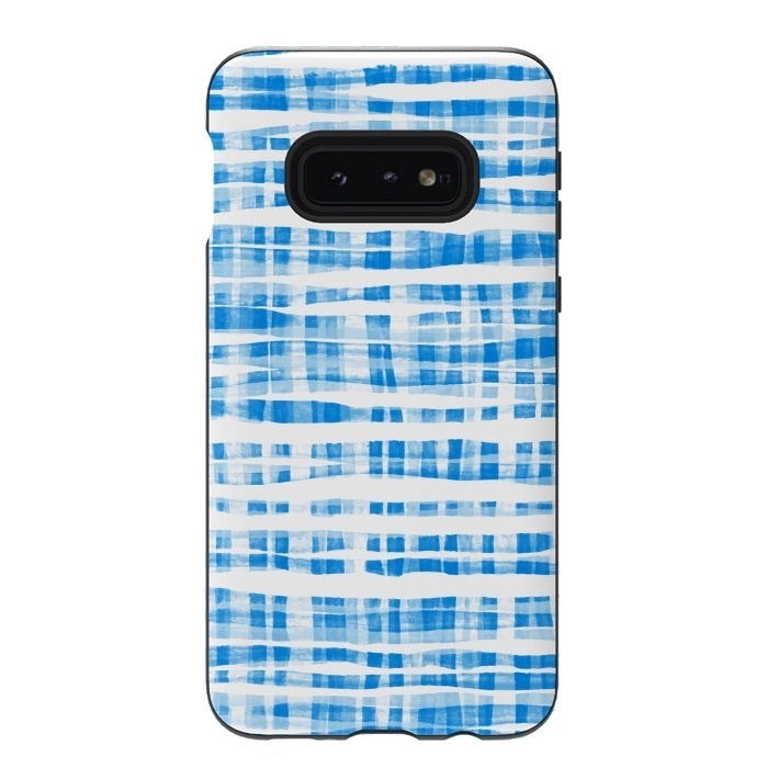 Galaxy S10e StrongFit Happy Cobalt Blue Hand Painted Gingham by Micklyn Le Feuvre