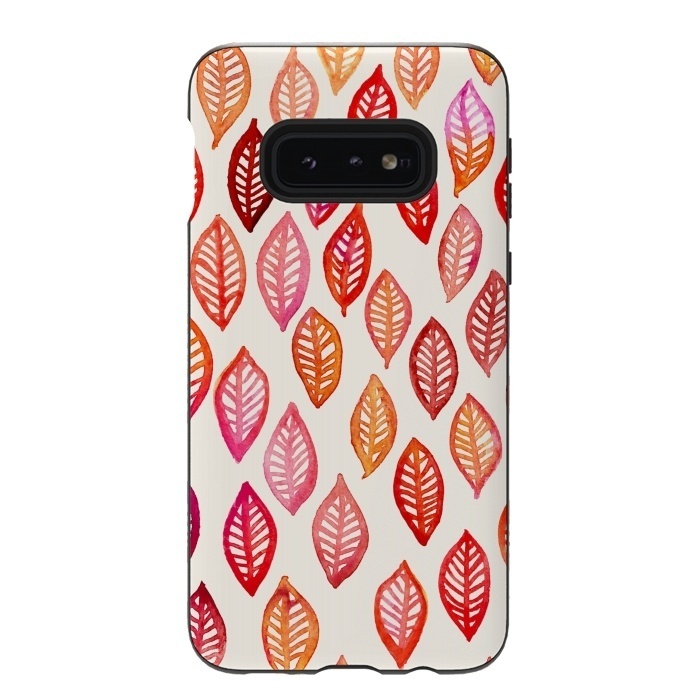 Galaxy S10e StrongFit Watercolor Leaf Pattern in Autumn Colors by Micklyn Le Feuvre