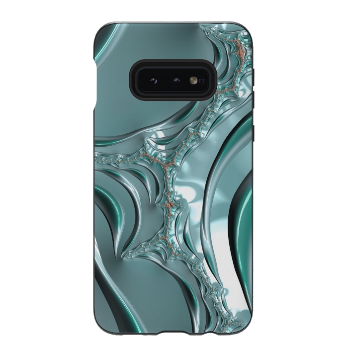 Galaxy S10e StrongFit Shiny blue teal fractal 2 by Andrea Haase