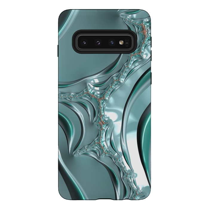 Galaxy S10 StrongFit Shiny blue teal fractal 2 by Andrea Haase