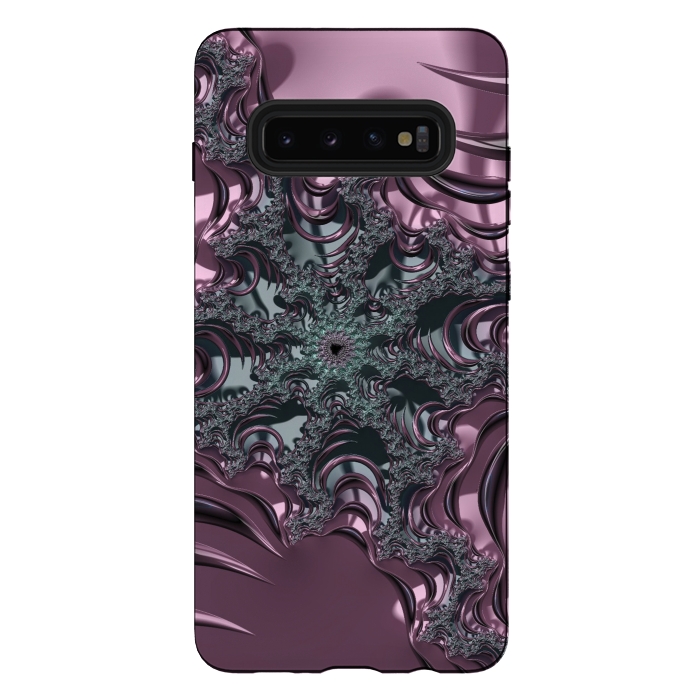 Galaxy S10 plus StrongFit Shiny Pink Green Fractal Design by Andrea Haase
