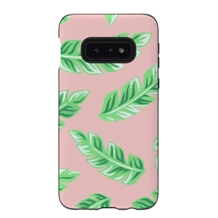 Galaxy S10e StrongFit Pink Tropical Palm Leaf Print by Becky Starsmore