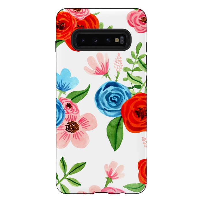 Galaxy S10 plus StrongFit White Ditsy Block Floral Garden Print by Becky Starsmore