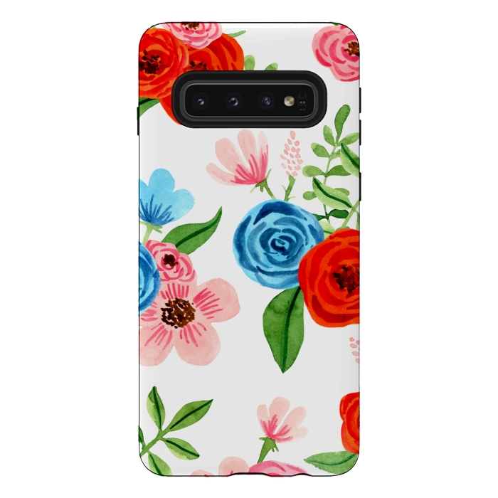 Galaxy S10 StrongFit White Ditsy Block Floral Garden Print by Becky Starsmore