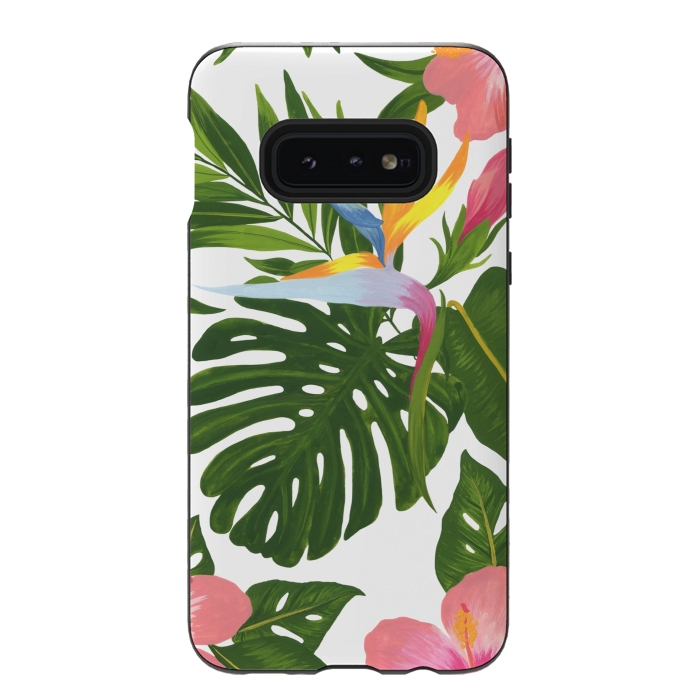 Galaxy S10e StrongFit Bird Of Paradise Jungle Floral Print by Becky Starsmore