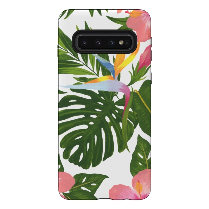 Galaxy S10 StrongFit Bird Of Paradise Jungle Floral Print by Becky Starsmore