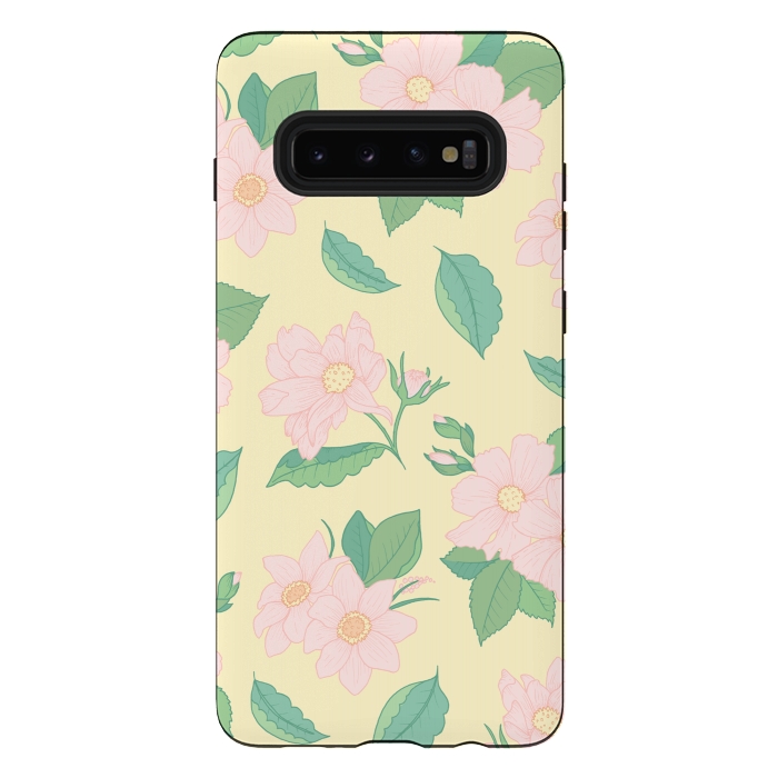 Galaxy S10 plus StrongFit Yellow Pastel Floral Print by Becky Starsmore