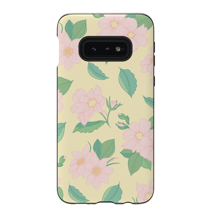 Galaxy S10e StrongFit Yellow Pastel Floral Print by Becky Starsmore