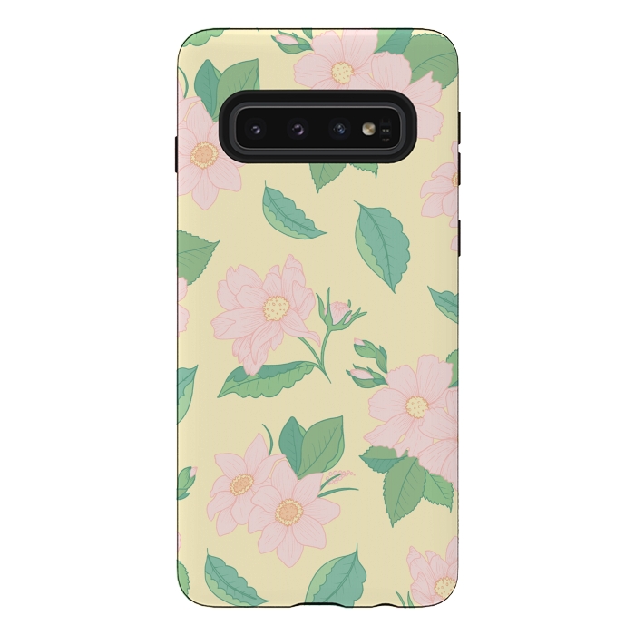 Galaxy S10 StrongFit Yellow Pastel Floral Print by Becky Starsmore