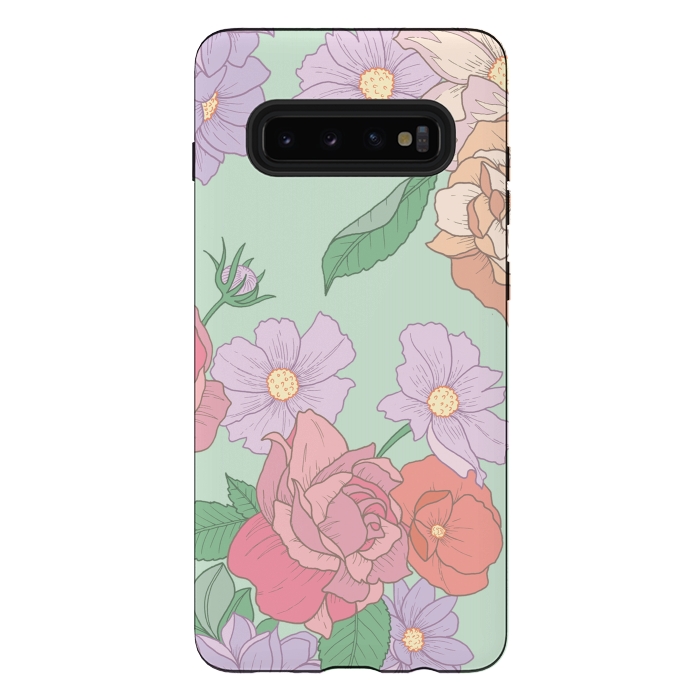 Galaxy S10 plus StrongFit Green Floral Bouquet Print by Becky Starsmore