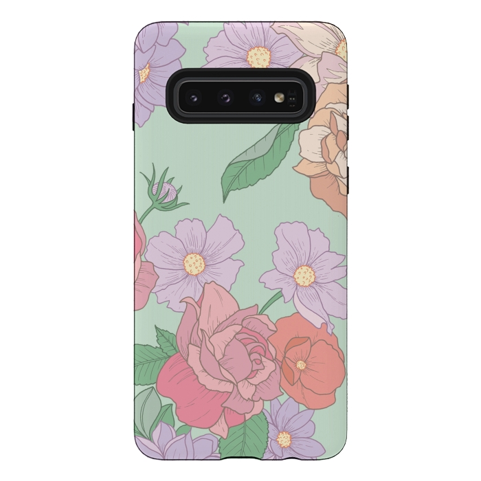Galaxy S10 StrongFit Green Floral Bouquet Print by Becky Starsmore
