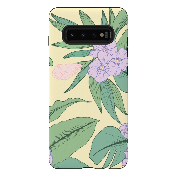 Galaxy S10 plus StrongFit Yellow Tropical Floral Print by Becky Starsmore