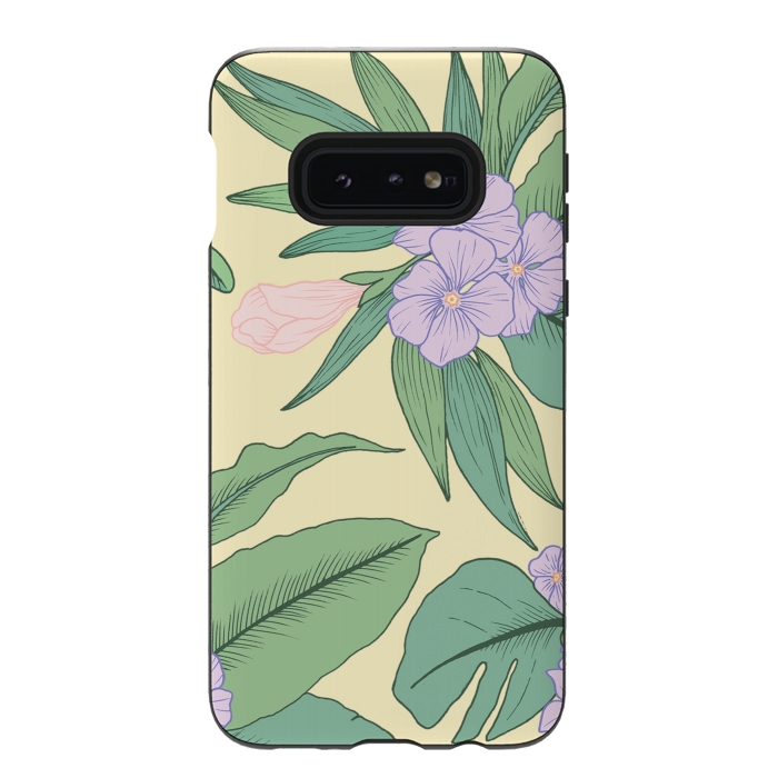 Galaxy S10e StrongFit Yellow Tropical Floral Print by Becky Starsmore