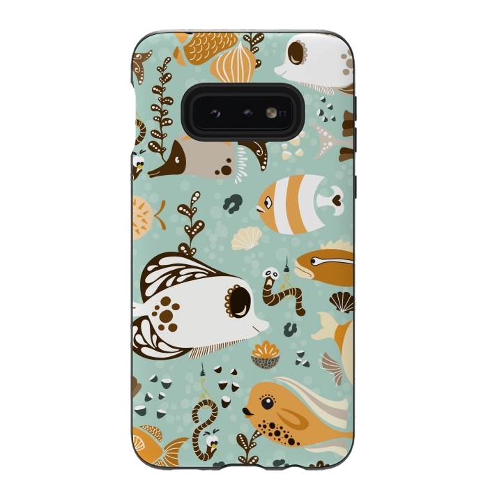 Galaxy S10e StrongFit Funny Fish in Orange and Brown by Paula Ohreen