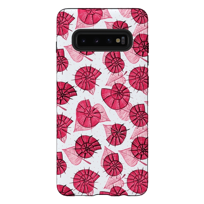 Galaxy S10 plus StrongFit Pink Snails And LeavesPattern by Boriana Giormova
