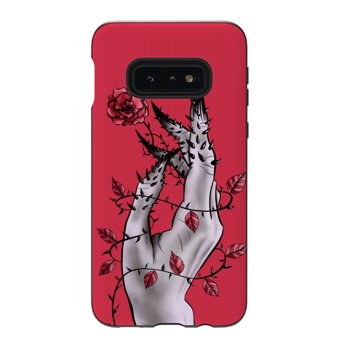 Galaxy S10e StrongFit Deformed Hand With Thorns And Rose Horror Art by Boriana Giormova