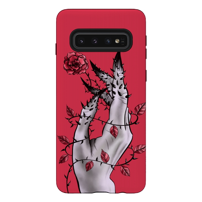 Galaxy S10 StrongFit Deformed Hand With Thorns And Rose Horror Art by Boriana Giormova