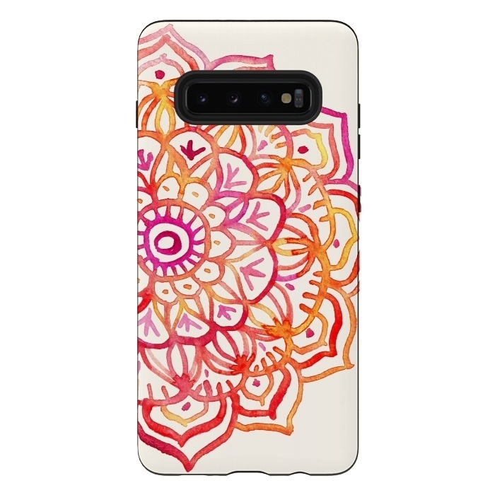 Galaxy S10 plus StrongFit Watercolor Mandala in Sunset Colors by Micklyn Le Feuvre