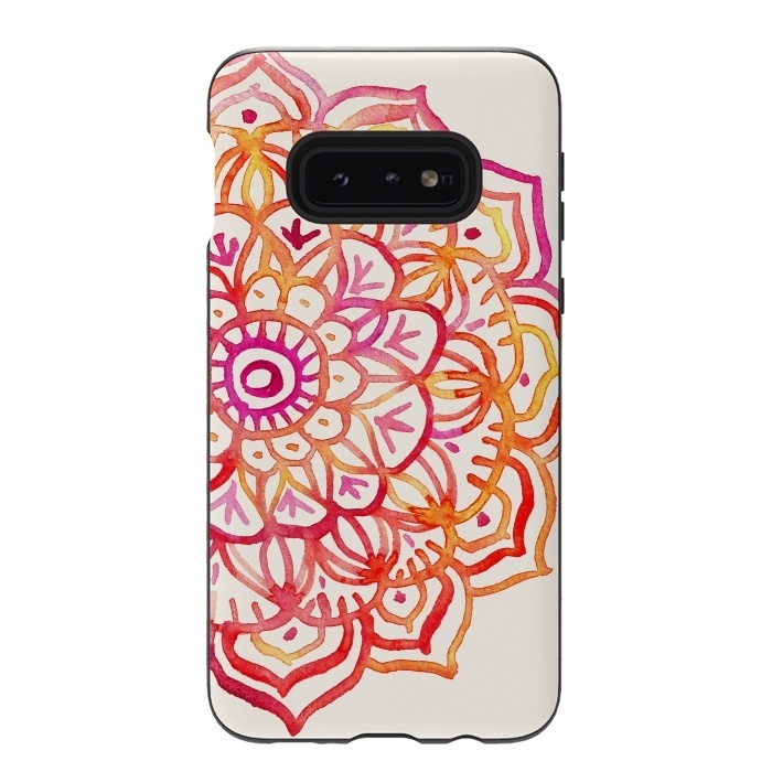 Galaxy S10e StrongFit Watercolor Mandala in Sunset Colors by Micklyn Le Feuvre