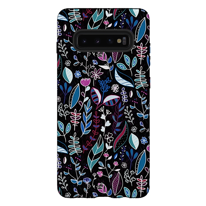 Galaxy S10 plus StrongFit Vibrant Midnight Nature Doodle by Tigatiga