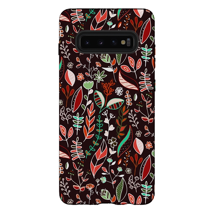 Galaxy S10 plus StrongFit Autumn Nature Doodle On Brown  by Tigatiga