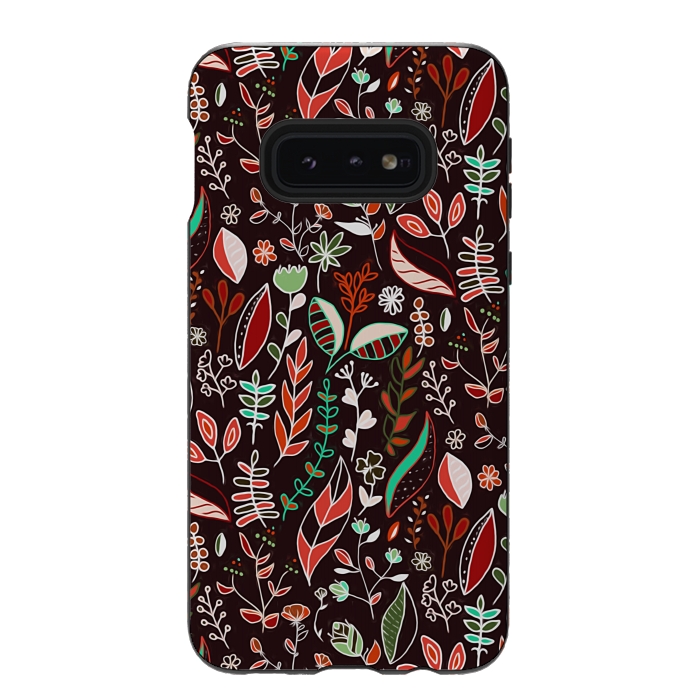 Galaxy S10e StrongFit Autumn Nature Doodle On Brown  by Tigatiga