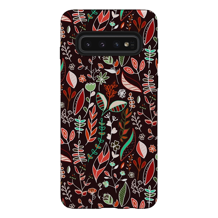 Galaxy S10 StrongFit Autumn Nature Doodle On Brown  by Tigatiga