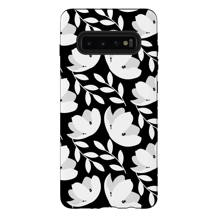 Galaxy S10 plus StrongFit Black and White Floral Pattern by Allgirls Studio