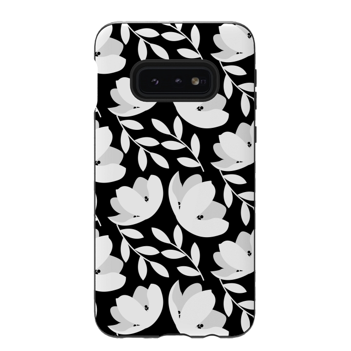Galaxy S10e StrongFit Black and White Floral Pattern by Allgirls Studio