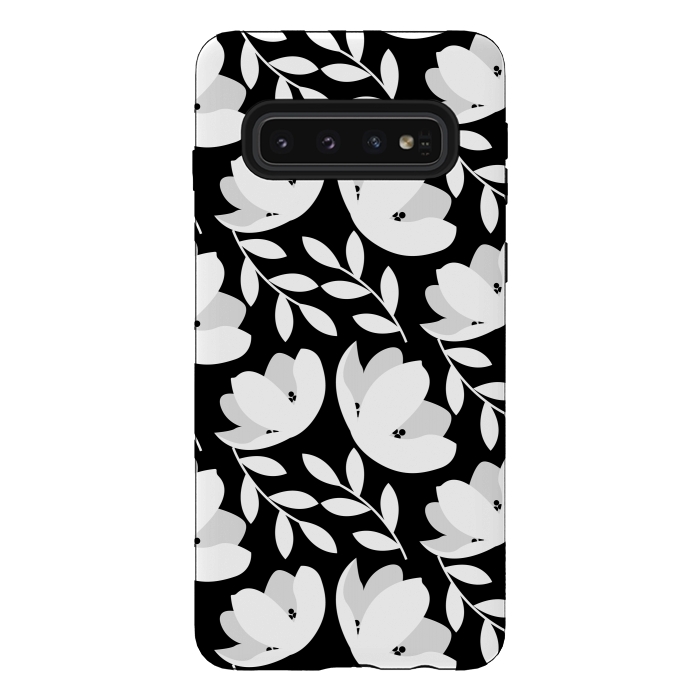 Galaxy S10 StrongFit Black and White Floral Pattern by Allgirls Studio