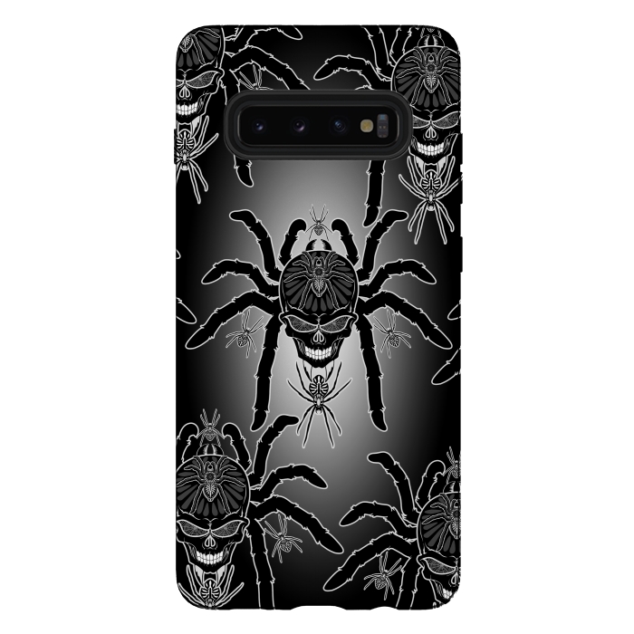 Galaxy S10 plus StrongFit Spider Skull Tattoo Black and Whi by BluedarkArt