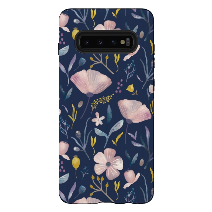 Galaxy S10 plus StrongFit Delicate Pastel Floral on Blue by Noonday Design