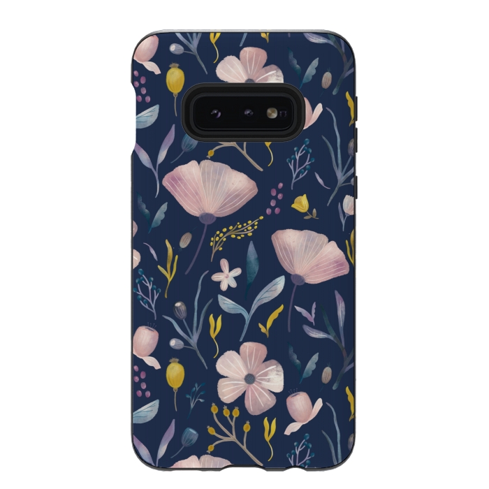 Galaxy S10e StrongFit Delicate Pastel Floral on Blue by Noonday Design