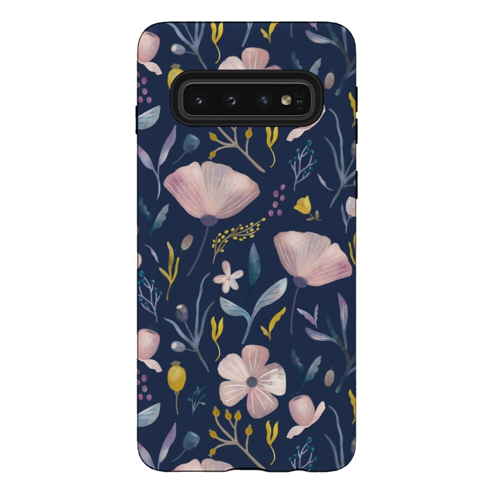 Galaxy S10 StrongFit Delicate Pastel Floral on Blue by Noonday Design
