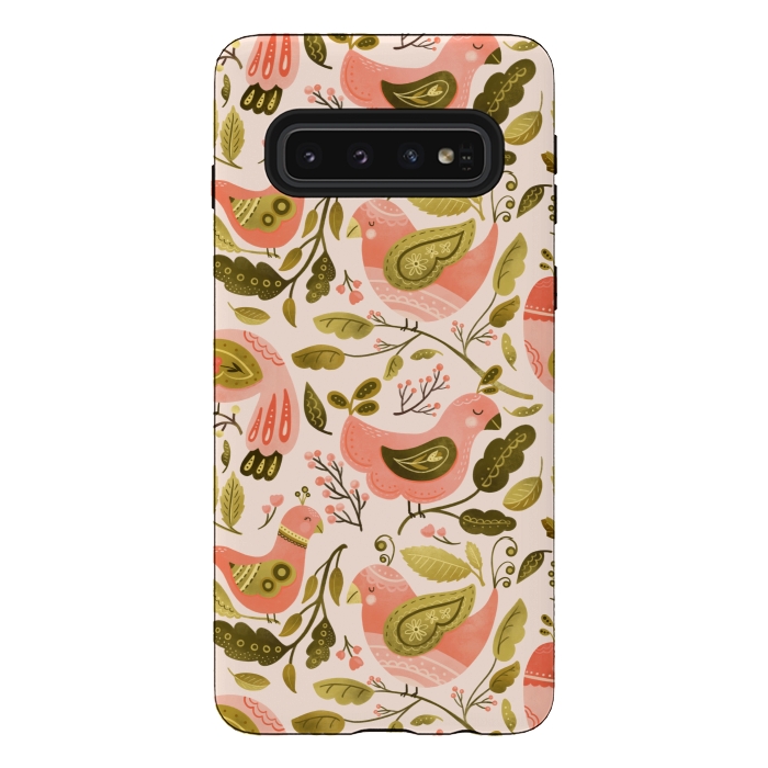 Galaxy S10 StrongFit Peachy Keen Birds by Noonday Design