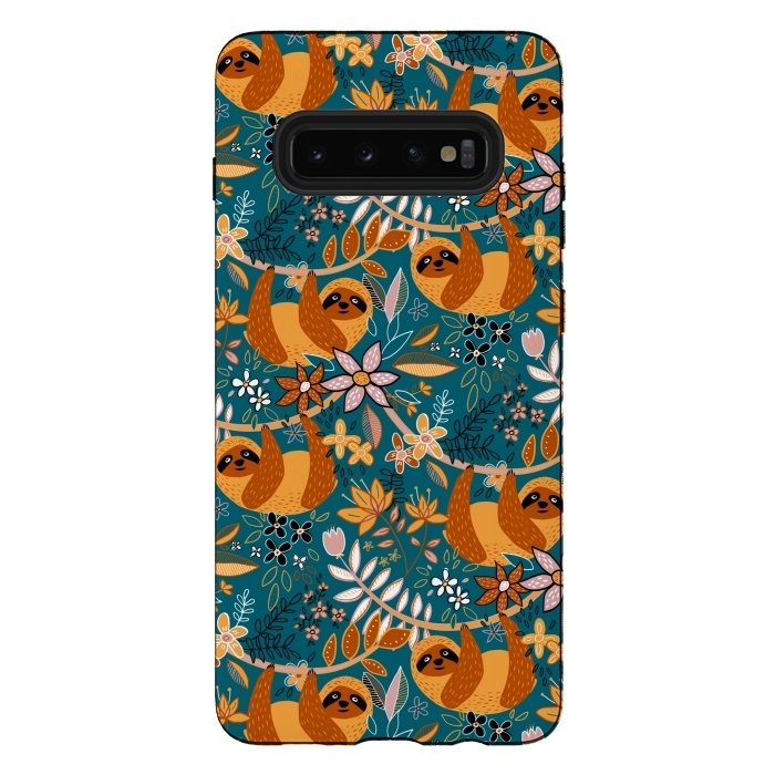 Galaxy S10 plus StrongFit Cute Boho Sloth Floral  by Micklyn Le Feuvre
