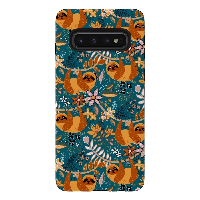 Galaxy S10 StrongFit Cute Boho Sloth Floral  by Micklyn Le Feuvre