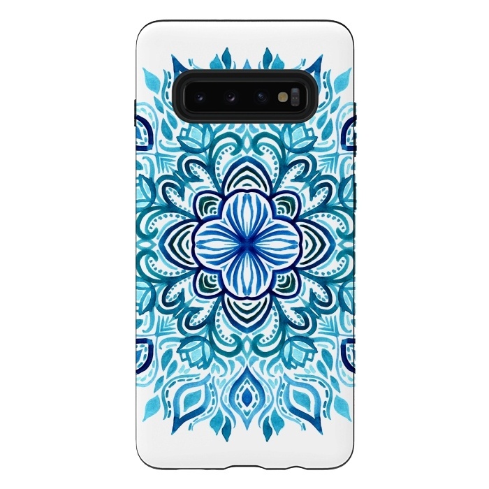 Galaxy S10 plus StrongFit Watercolor Blues Lotus Mandala by Micklyn Le Feuvre